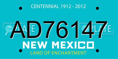 AD76147 New Mexico License Plate