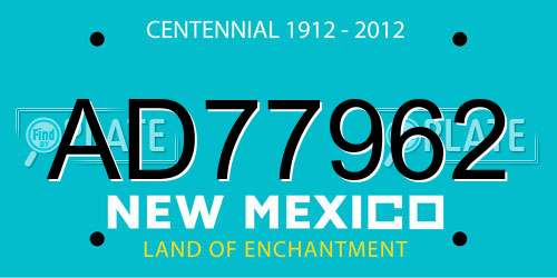 AD77962 New Mexico License Plate