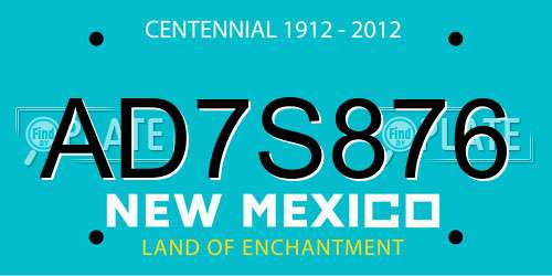 AD7S876 New Mexico License Plate