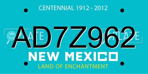 AD7Z962 New Mexico License Plate