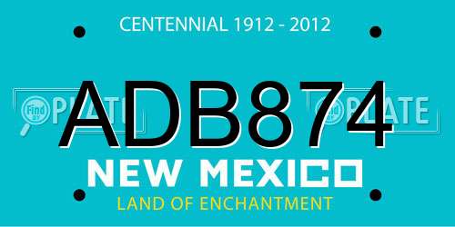 ADB874 New Mexico License Plate