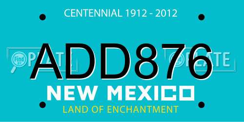 ADD876 New Mexico License Plate