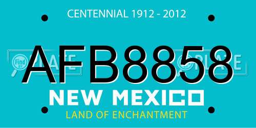 AFB8858 New Mexico License Plate