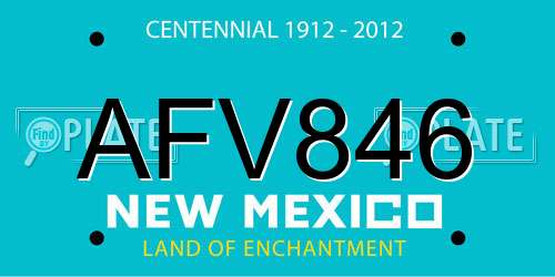 AFV846 New Mexico License Plate