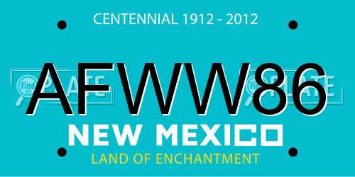 AFWW86 New Mexico License Plate