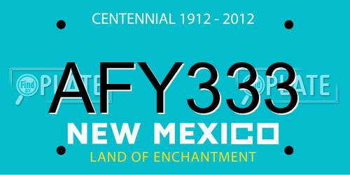 AFY333 New Mexico License Plate