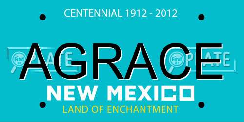 AGRACE New Mexico License Plate