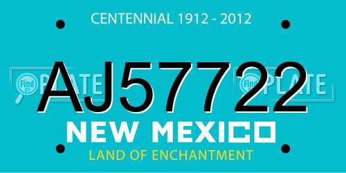 AJ57722 New Mexico License Plate