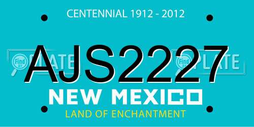 AJS2227 New Mexico License Plate
