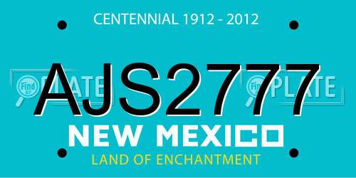 AJS2777 New Mexico License Plate