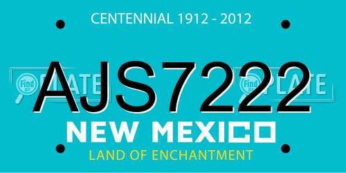 AJS7222 New Mexico License Plate
