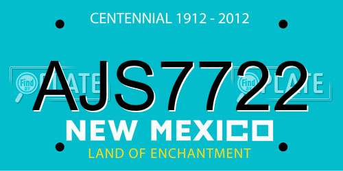 AJS7722 New Mexico License Plate