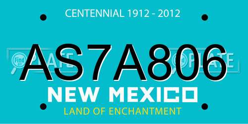 AS7A806 New Mexico License Plate