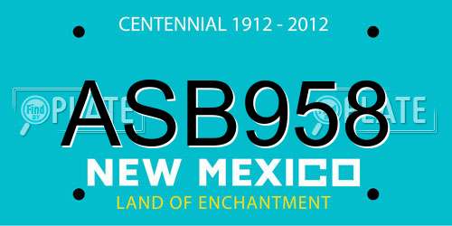 ASB958 New Mexico License Plate