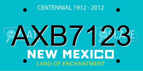 AXB7123 New Mexico License Plate