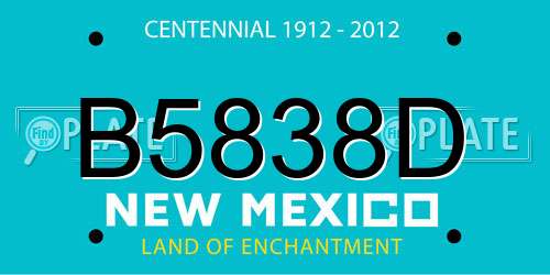 B5838D New Mexico License Plate
