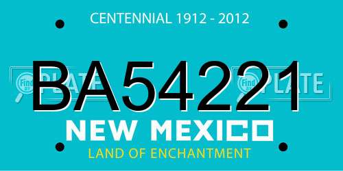 BA54221 New Mexico License Plate