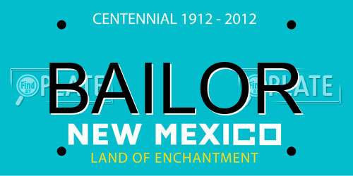BAILOR New Mexico License Plate