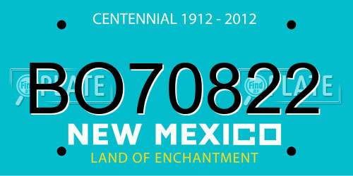 BO70822 New Mexico License Plate