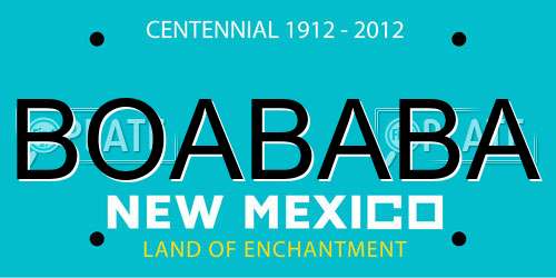 BOABABA New Mexico License Plate