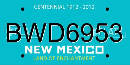 BWD6953 New Mexico License Plate