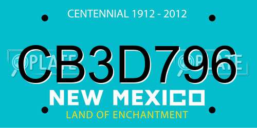CB3D796 New Mexico License Plate