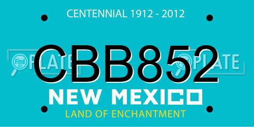 CBB852 New Mexico License Plate