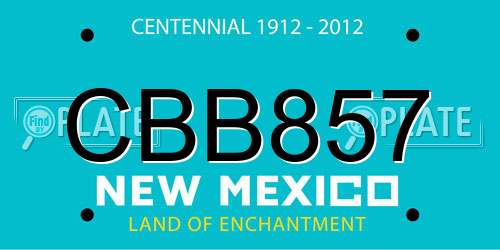 CBB857 New Mexico License Plate