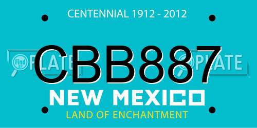 CBB887 New Mexico License Plate