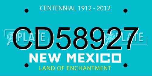 CD58927 New Mexico License Plate