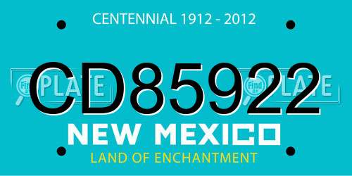 CD85922 New Mexico License Plate