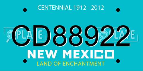 CD88922 New Mexico License Plate