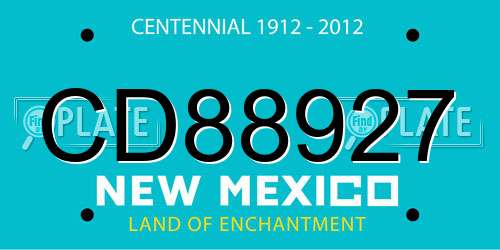 CD88927 New Mexico License Plate