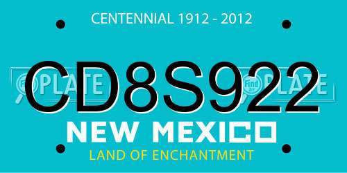 CD8S922 New Mexico License Plate