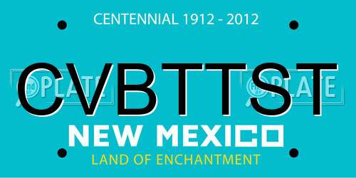 CVBTTST New Mexico License Plate