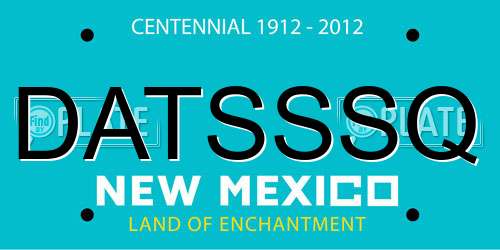 DATSSSQ New Mexico License Plate