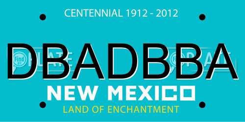 DBADBBA New Mexico License Plate