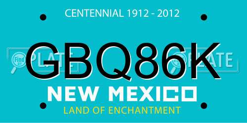 GBQ86K New Mexico License Plate