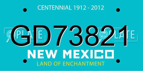 GD73821 New Mexico License Plate