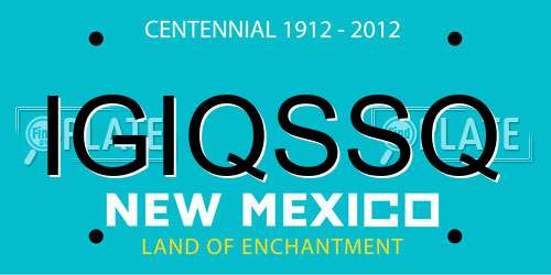 IGIQSSQ New Mexico License Plate
