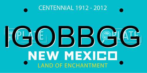 IGOBBGG New Mexico License Plate