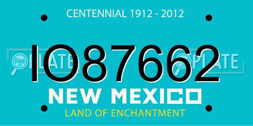 IO87662 New Mexico License Plate