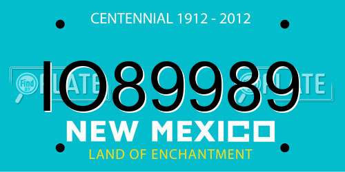 IO89989 New Mexico License Plate