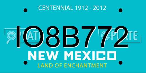 IO8B772 New Mexico License Plate