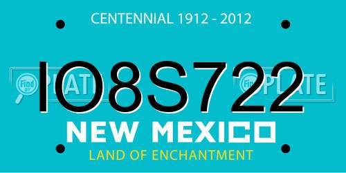 IO8S722 New Mexico License Plate