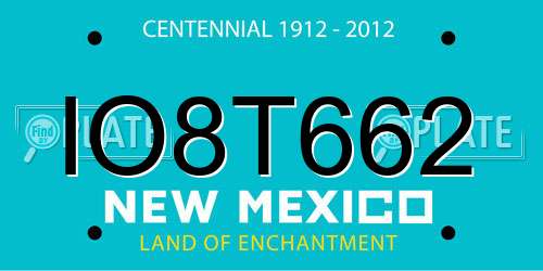 IO8T662 New Mexico License Plate