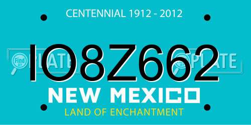 IO8Z662 New Mexico License Plate