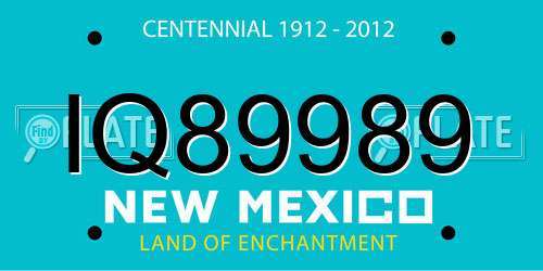 IQ89989 New Mexico License Plate