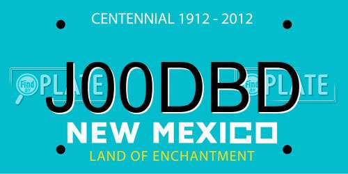 J00DBD New Mexico License Plate