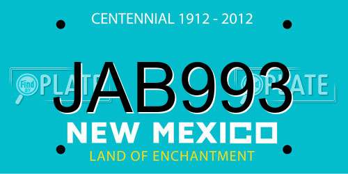 JAB993 New Mexico License Plate